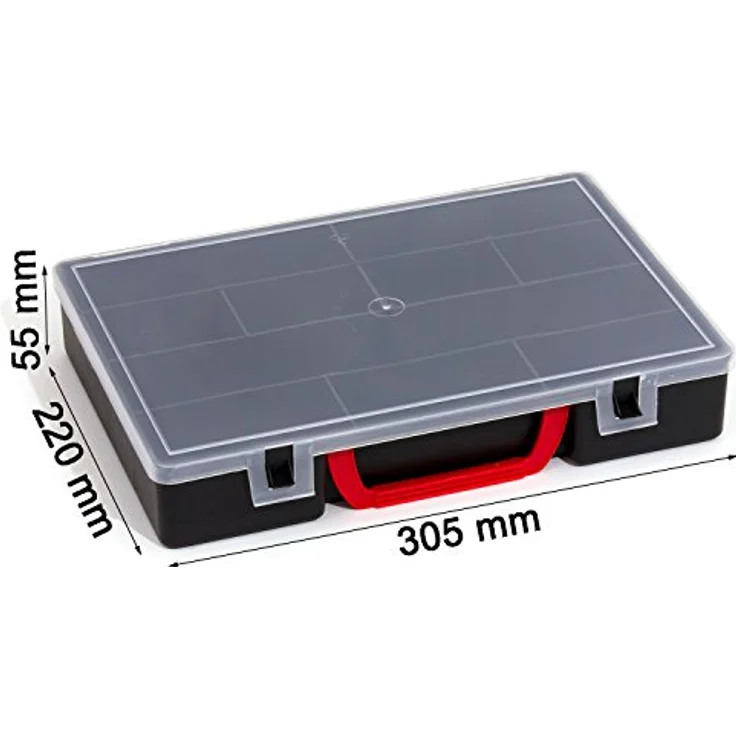 Patrol Großer Sortimentskasten Organizer, Schwarz, 10 Fächer, 300 x 220 x 55 mm mit Klarsichtdeckel und Klickverschluss – Bild 2