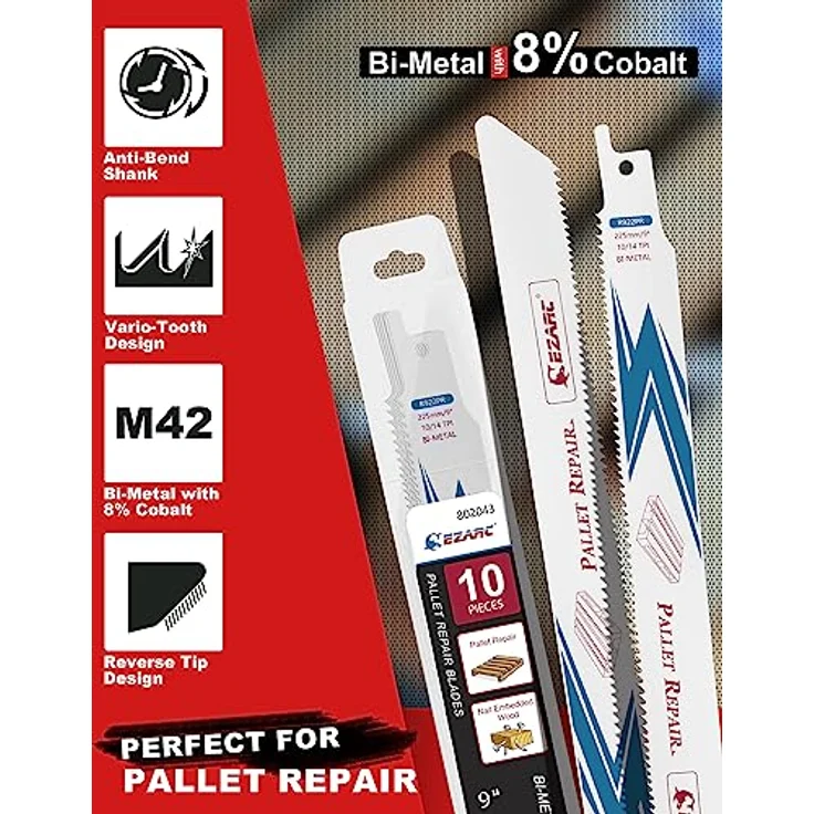 EZARC Säbelsägeblätter Bi-Metall 225mm, 10/14TPI Set für Holz-Paletten mit Reverse-Tip Design, 10 Stück – Bild 2