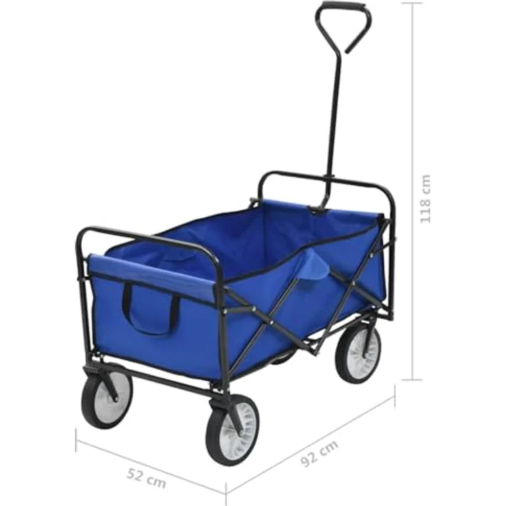 vidaXL Faltbarer Handwagen Bollerwagen, 75 kg Tragfähigkeit, Klappbar, Blau, mit drehbaren Vorderrädern – Bild 2