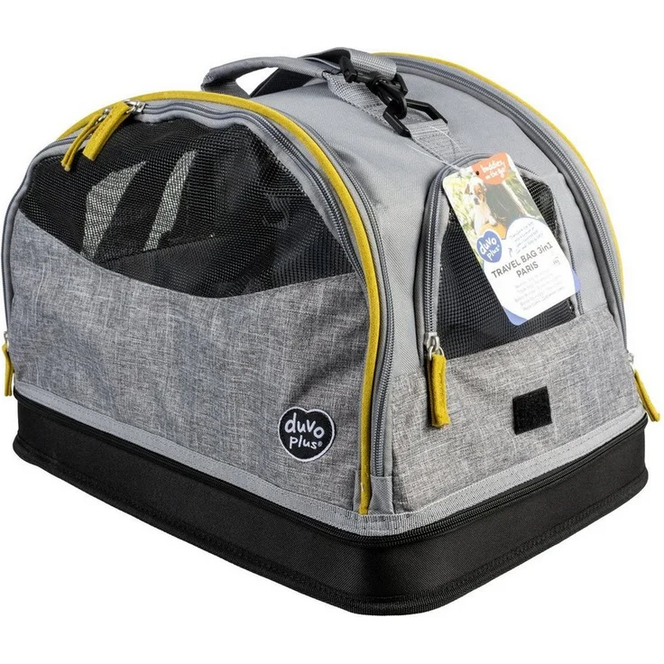 DUVO+ Paris Travel Bag 3in1, graue Tiertransporttasche für Hunde bis 6 kg, wasserdicht und mit abnehmbarem Kissen