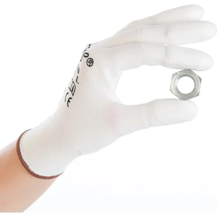 FRANZ MENSCH Hygostar Feinstrickhandschuhe Ultra Flex Finger, PU-beschichtet, weiß, 12 Stück, Größe 7/S, 23 cm, abriebfest, für präzise mechanische Arbeiten – Bild 1