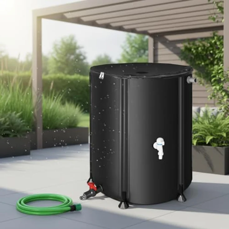 Mucola Regenwassertonne 100L faltbar mit Hahn, inkl. 2m Wasserschlauch, witterungsbeständig, mit Überlaufschutz und Reißverschlussdeckel – Bild 1