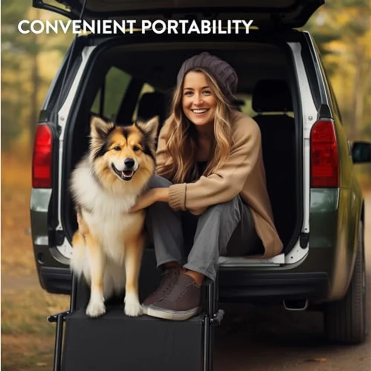 Navaris Faltbare Auto-Hundetreppe - 4 stufige Hundetreppe - Stabile Hundeleiter - Mit Tragetasche - 36 cm breit - Schwarz – Bild 5