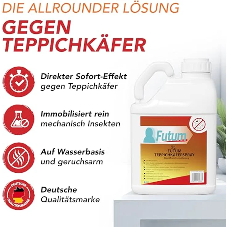 FUTUM Biozidfreies Teppichkäfer-Mittel 5 Liter + 500ml - mechanische Wirkung gegen Teppichkäfer Zuhause - Effektives Mittel bei Käfer Problemen im Haus – Bild 3