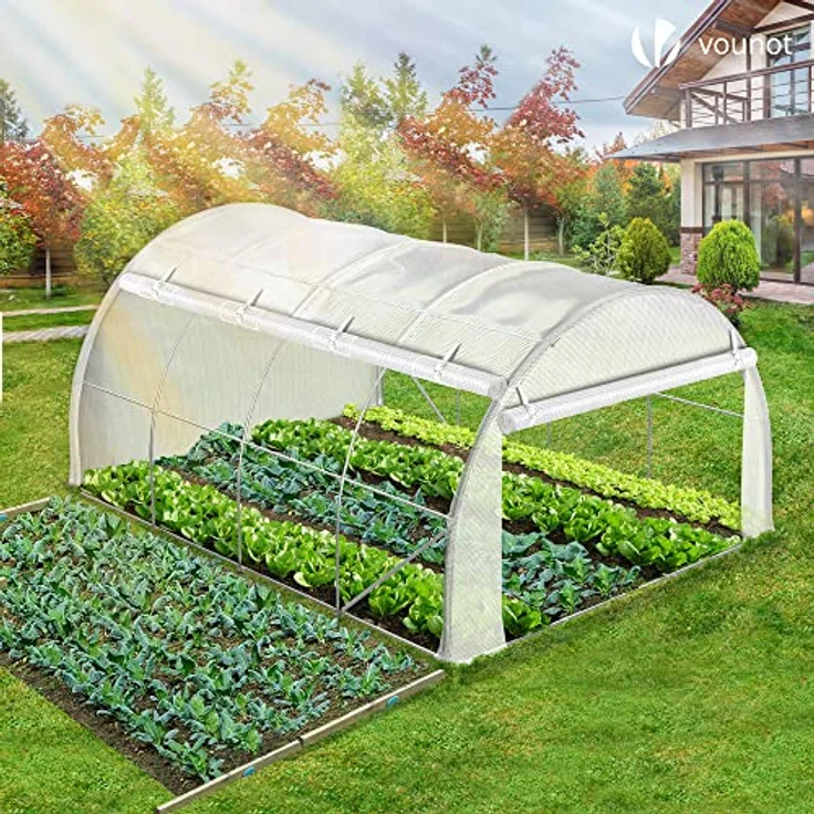 VOUNOT Gewächshaus Foliengewächshaus, Seitenwände Aufrollbar Winterfest, Tomatenhaus Folientunnel, 4x3x2m 12m², Weiß – Bild 3