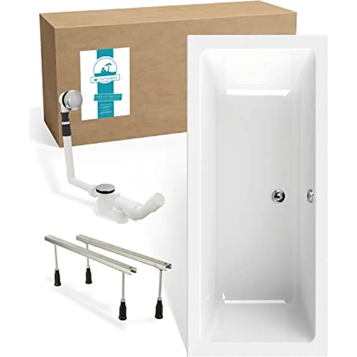 Calmwaters® Rechteck Badewannen-Set 170x75 cm mit Wannenfüßen & Ablaufgarnitur, Acrylwanne Modern Select, Körperformwanne, Set Badewanne komplett, 170 x 75 cm, Weiß, 99000293 – Bild 1