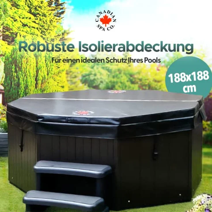 Canadian Spa Company Whirlpool Muskoka, Isolierabdeckung, Schwarz, 188x188 cm, UV-beständig, 6 Griffe, 8 Befestigungsriemen – Bild 2