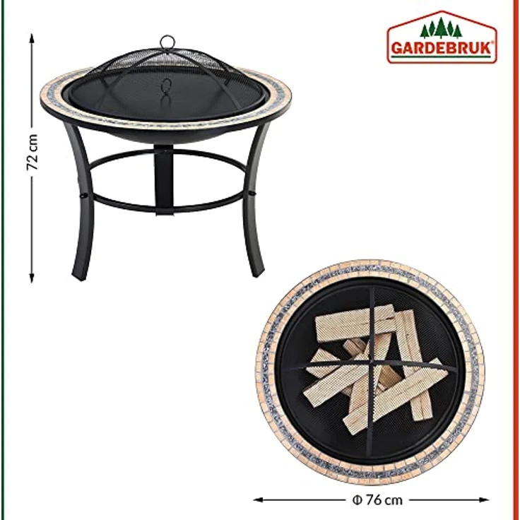 Deuba Feuerstelle Mosaik Fuego rund 76cm Feuerrost Funkenfluggitter Abdeckung Feuerschale Feuerkorb Steinoptik – Bild 8