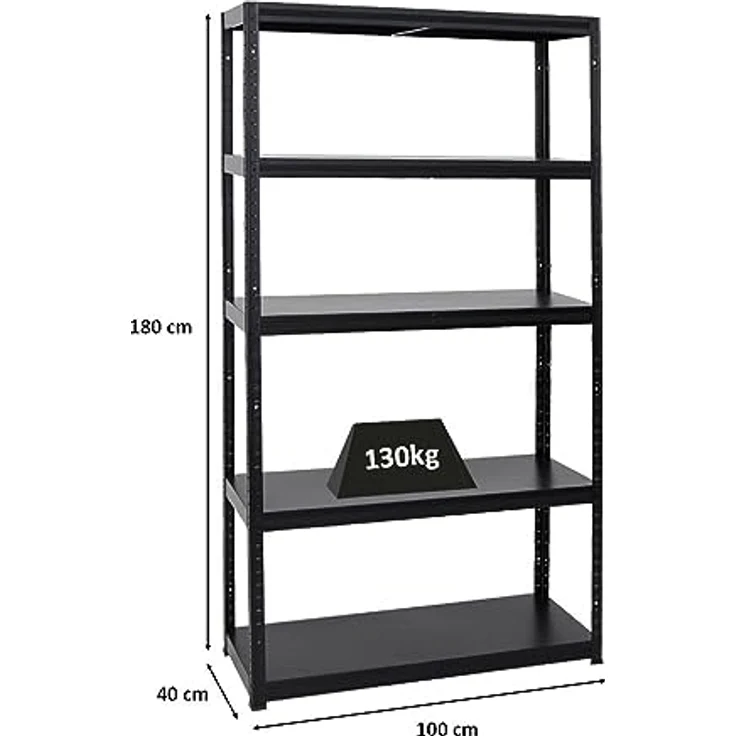 PROREGAL Metallregal Steel Eagle 180x100x40cm, Schwerlastregal mit 130kg Fachlast, schwarz, ideal für Küche, Keller und Garage – Bild 2