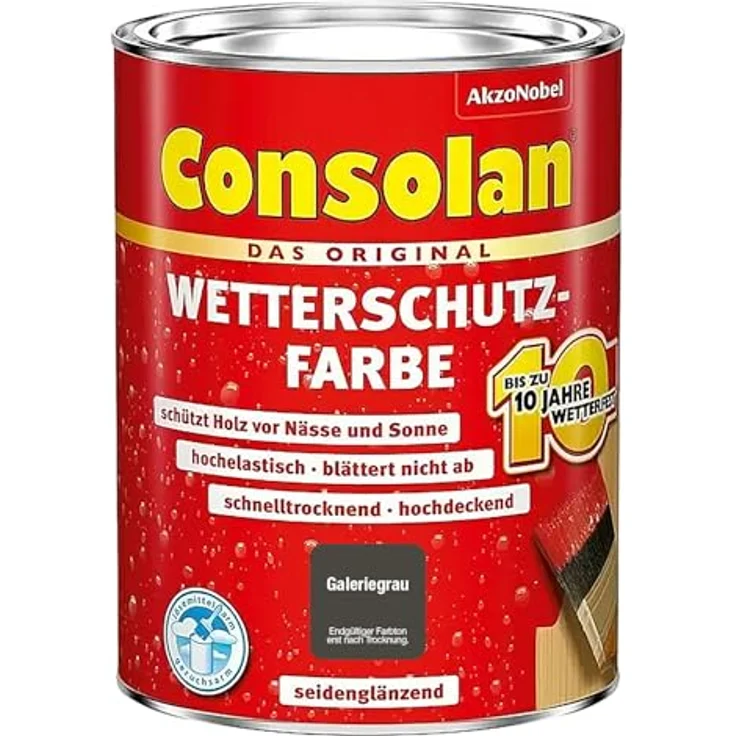Consolan Holzschutzlasur Wetterschutz-Farbe, 0,75 L, galeriegrau, wetterfest und seidenglänzend – Bild 1