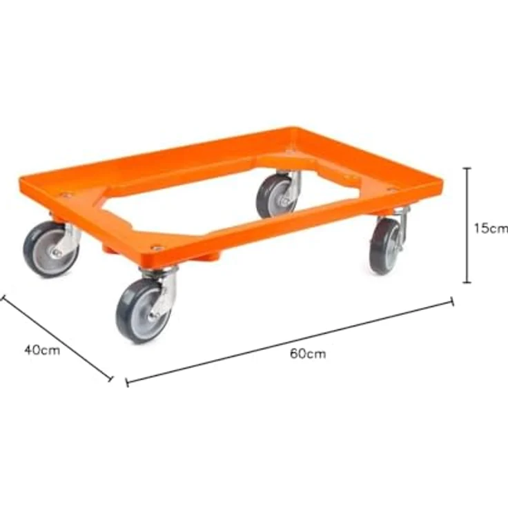 PROREGAL 2x Proregal Transportroller, stabile Gummiräder in orange, offen, HxBxT 15x60,7x40,7cm, 2 Lenkrollen & 2 Bremsrollen – Bild 2
