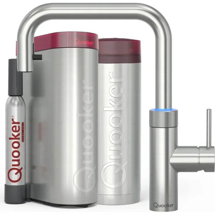 QUOOKER Flex Square, Küchenarmatur mit PRO3 & CUBE, Voll-Edelstahl, inkl. CUBE Filter Starter Set, 7 Jahre Garantie