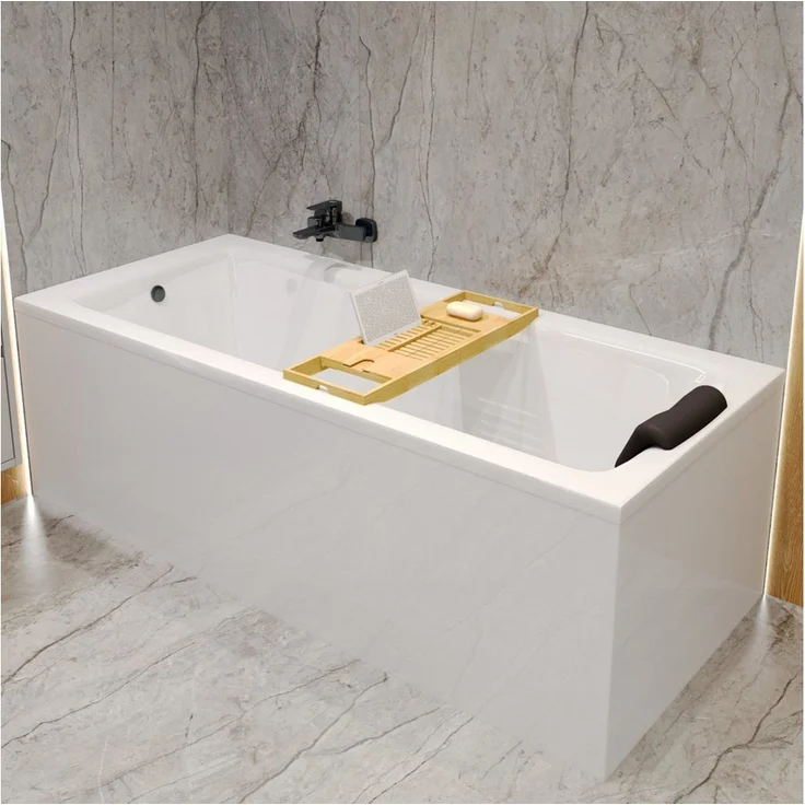 KOLMAN Badewanne Rechteck TALIA 100x70, Acryl mit Styroporverkleidung und schwarzer Kopfstütze, pflegeleicht und kratzfest