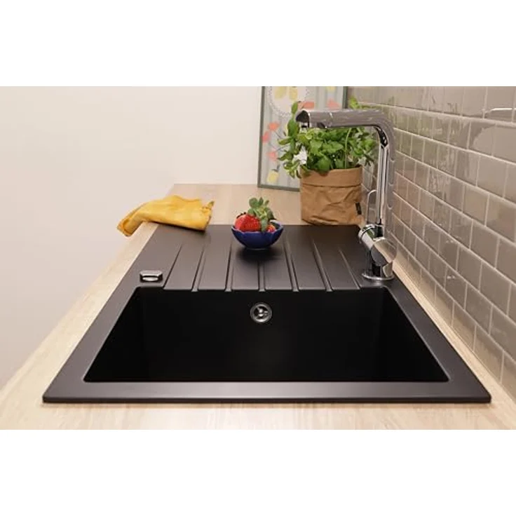Respekta Almonto Küchenspüle Einbauspüle Granit 86 x 50 cm, Schwarz, mit integrierter Abtropffunktion und hoher Kratzfestigkeit – Bild 5