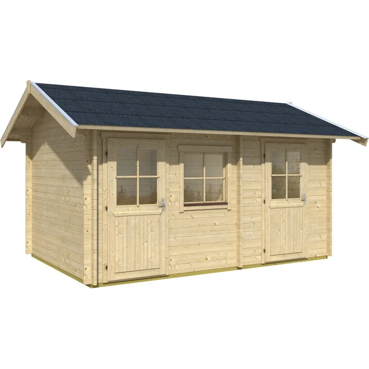 Skanholz Gartenhaus Lausanne, BxT: 530x380 cm, Nordisches Fichtenholz, Chalet-Eckfräsungen, Isolierglas, Dach mit Aluminiumabschlusskante