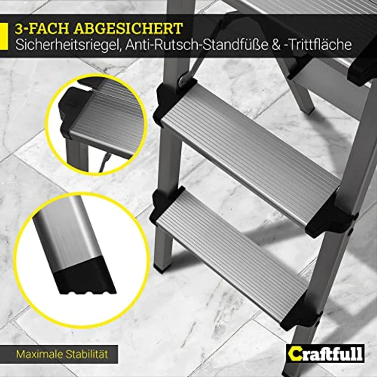 Craftfull Doppel-Klapptritt CF-131A Trittleiter Stufenstehleiter Alu Leiter (2 x 4 Stufen) – Bild 7