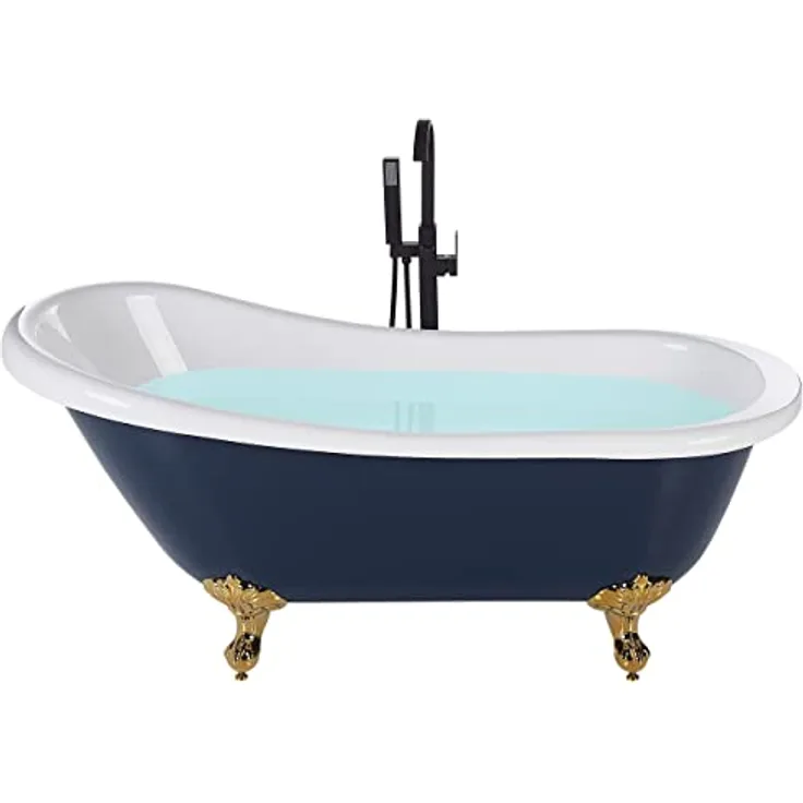 Badewanne Blau - Weiß - Gold 170 x 80 cm Acryl mit Überlauf und Löwenfußen Freistehend Oval Retro
