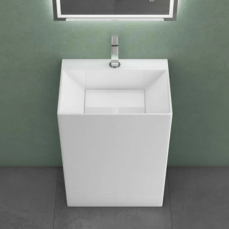 Mai & Mai Design Standwaschbecken freistehend Col40 weiß, aus Mineralguss, BTH: 60x45x90cm, eleganter Waschtisch mit dünnem Rand – Bild 2
