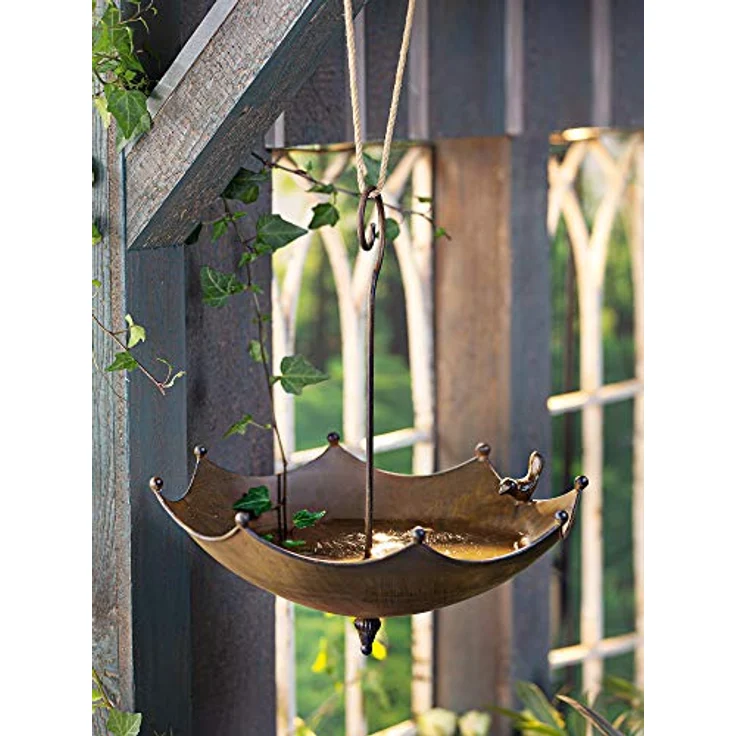 Vogeltränke Schirm aus Metall in Rost-Optik, hängend, Vogelbad Winterfest & frostsicher, Wasserschale, Balkon & Garten-Deko für Draußen – Bild 2