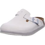 Birkenstock Clog Boston Super Grip, Sicherheitssandale aus Naturleder, weiß, anatomisches Kork-Latex-Fußbett, rutschhemmende Gummisohle, Größe 37