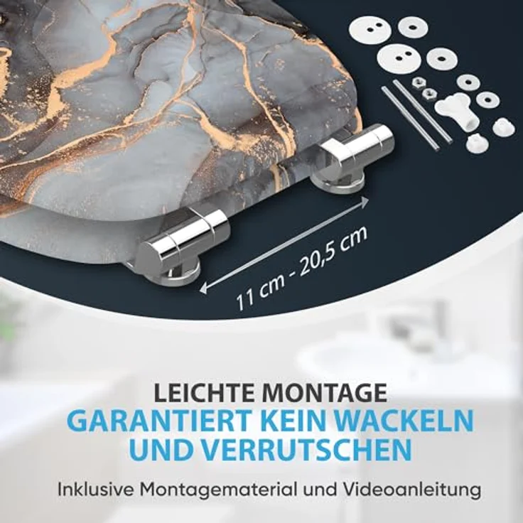 Sanilo WC Sitz Marmor Abstrakt, Toilettendeckel aus Holz mit Absenkautomatik, antibakterieller Oberfläche, passend für alle WC-Becken – Bild 5