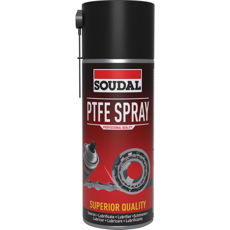 Soudal PTFE Spray 400 ml, Hochleistungs-Schmiermittel mit Wasser- und Schmutzverdrängung, langanhaltendem Schutz vor Reibung, hohe mechanische und thermische Stabilität