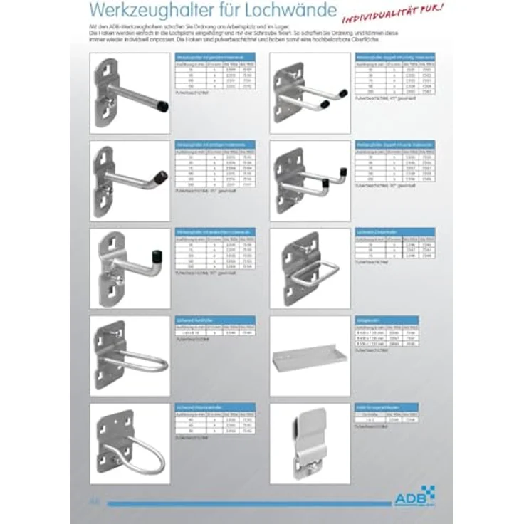 ADB Werkzeughalter Lochwand Haken Halter 150 mm, mit geradem Hakenende, RAL 9005 Tiefschwarz – Bild 2