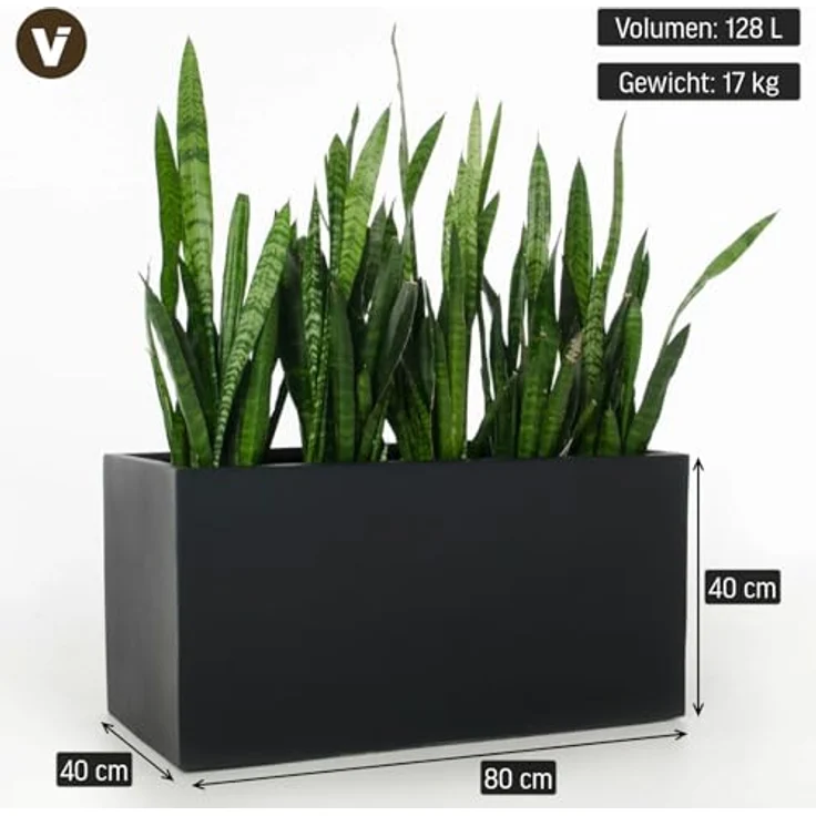 VIVANNO Pflanzkübel Fiberglas MAXI Kasten, anthrazit matt, wetterfest, 80x40x40 cm – Bild 3