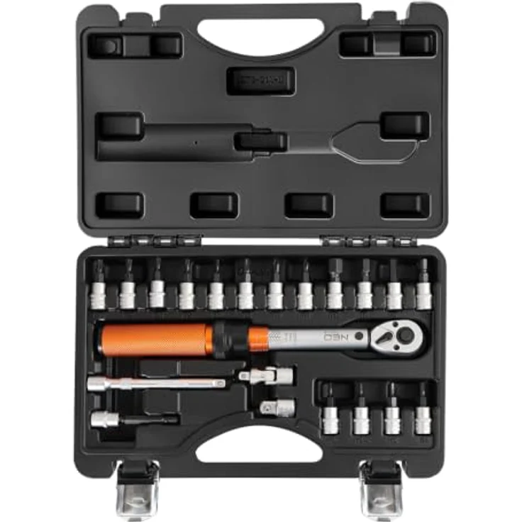 NEO TOOLS Drehmomentschlüssel 1/4 Zoll Set, 21-teilig mit 5-25 Nm Drehmomentbereich, Bits, Verlängerung und Adapter – Bild 5