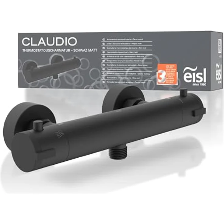 Eisl Duscharmatur CLAUDIO, Thermostat Mischbatterie mit Eco-Stopp-Funktion und Temperatursperre, verchromt – Bild 1