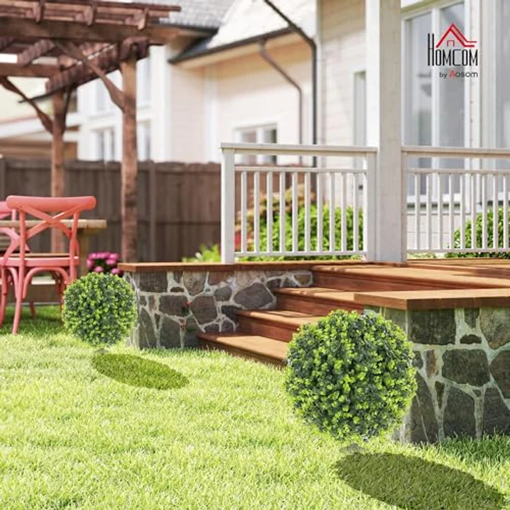 HOMCOM 2er-Set Künstliche Buchsbaumkugeln 56 cm, UV-beständige Deko-Pflanzen mit Erdspieß für Innen- und Außenbereiche, grün – Bild 2