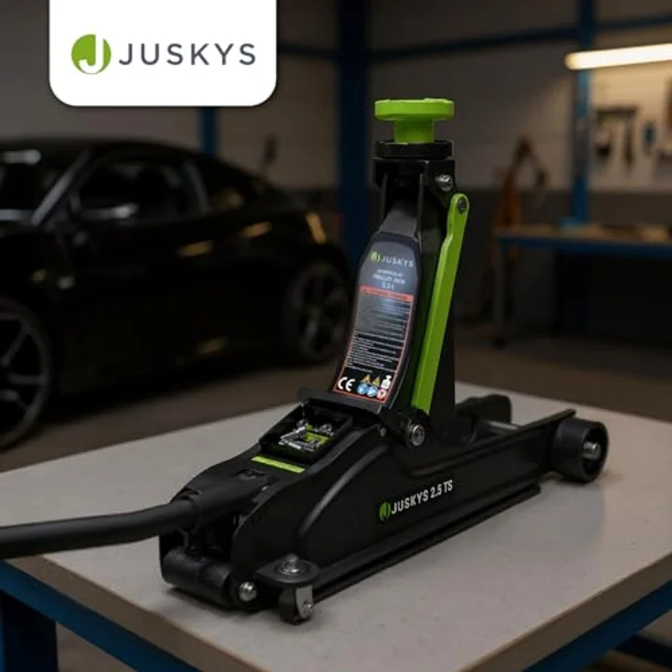 Juskys Hydraulischer Wagenheber, max. Hubhöhe 39 cm, bis 2,5 t, schwarz/grün, mit Zubehör & Handschuhen – Bild 7