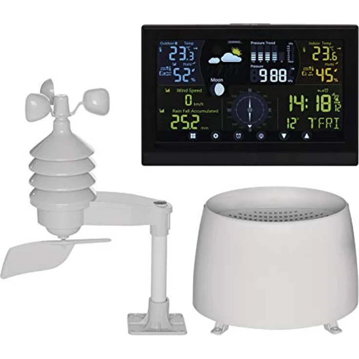 Emos E6016, digitale Wetterstation mit LCD-Display, Temperatur- und Luftfeuchtigkeitsmessung, drahtlose Übertragung bis 100 m, schwarz – Bild 1
