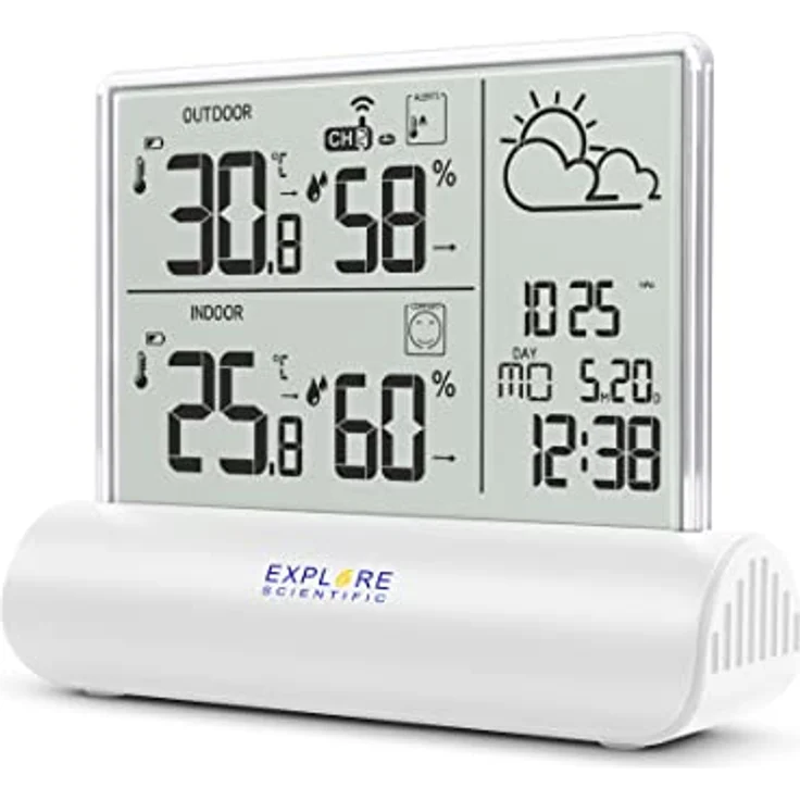 Explore Scientific WSH4501 Wetterstation mit Klarglas-Display, Temperatur- und Luftfeuchtigkeitsmessung innen und außen, einschließlich Sensor, weiß – Bild 3