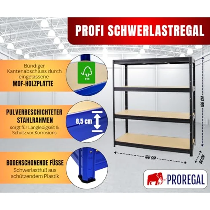 PROREGAL® Schwerlastregal Mammut, Gesamttraglast bis zu 2400kg, pulverbeschichtet – Bild 2