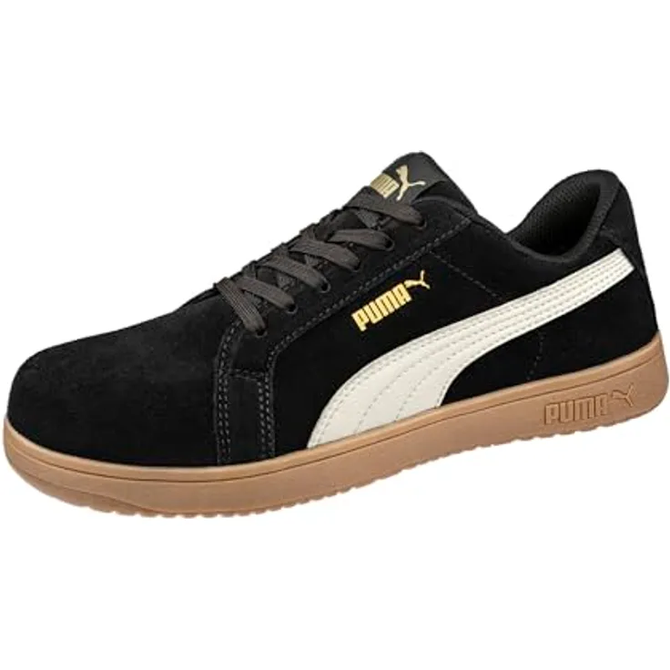 PUMA Safety ICONIC BLK/GUM LOW, Sicherheitsschuh mit Fiberglas-Zehenschutzkappe und flexibler FAP®-Zwischensohle, metallfrei, rutschfeste HERITAGE Sohle, Windabweisend, ESD-zertifiziert