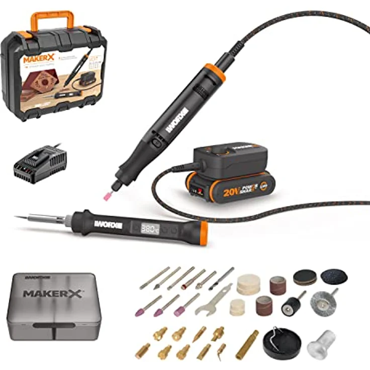 WORX Akku Multifunktionswerkzeug & Lötkolben Set 18V(20V MAX) MakerX WX988, Bürstenlos Motor, PowerShare, mit Universal Zubehören 2Ah Akku & Ladegerät, Hub, Variable Drehzahl, Temperatur Einstellbar – Bild 1