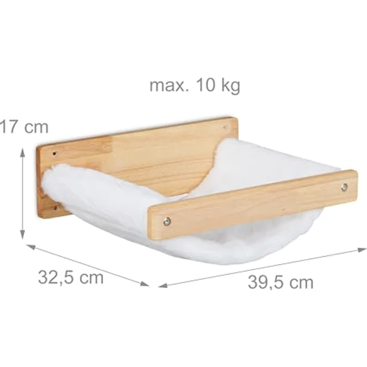 relaxdays Katzen-Hängematte Wand, Polyester, mit weicher Liegefläche aus Teddyplüsch, tragbar bis 10 kg, Weiß/Natur – Bild 4