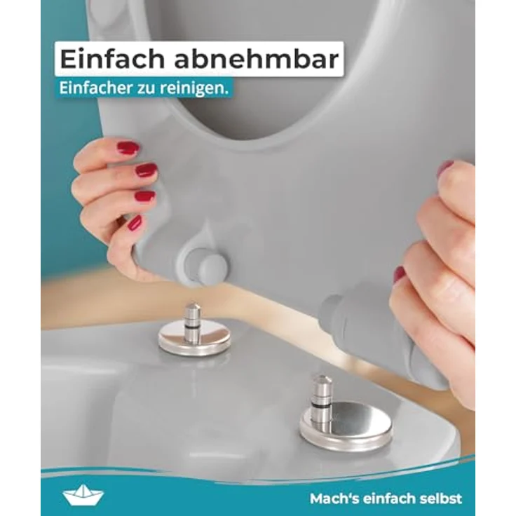 Calmwaters WC Sitz Premium Manhattan-Grau, Absenkautomatik, antibakteriell, abnehmbar, Duroplast, 250 kg Tragkraft, Modell 26LP6140 – Bild 4