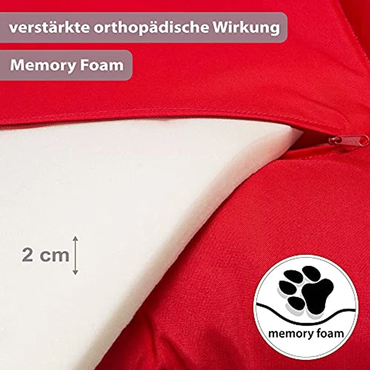 KAHU® Hundebett mit Viskoschaum Hundebett mit Viscoschaum I orthopädischer Hundekorb mit Memory-Schaum I Schmutz & Wasserabweisendes Hundekissen I Farbe: Rot I Größe: 66x89cm – Bild 3