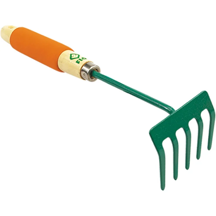 TRIZERATOP Gartenrechen, Handrechen mit 5 Zinken und Stahlkopf, 30 cm Gesamtlänge, robuste Arbeitsfläche