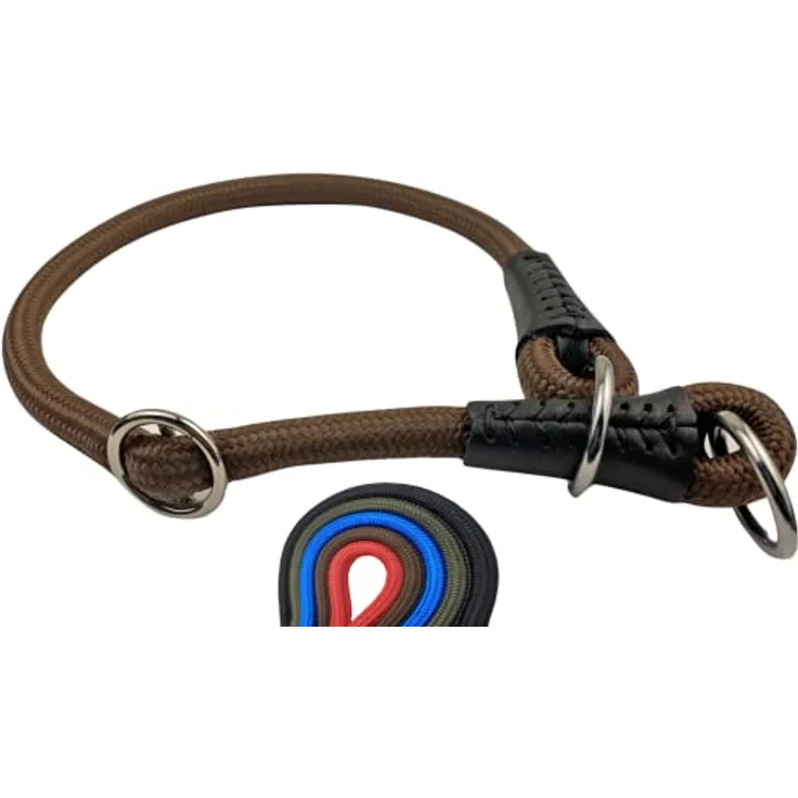 MediMuc Soft Cord Hundehalsband, braun, mit Zugbegrenzung, Nylon Halsung, Zugstopper, 40cm, robust, wetterfest, innen textilverstärkt, Leder-Endkappen
