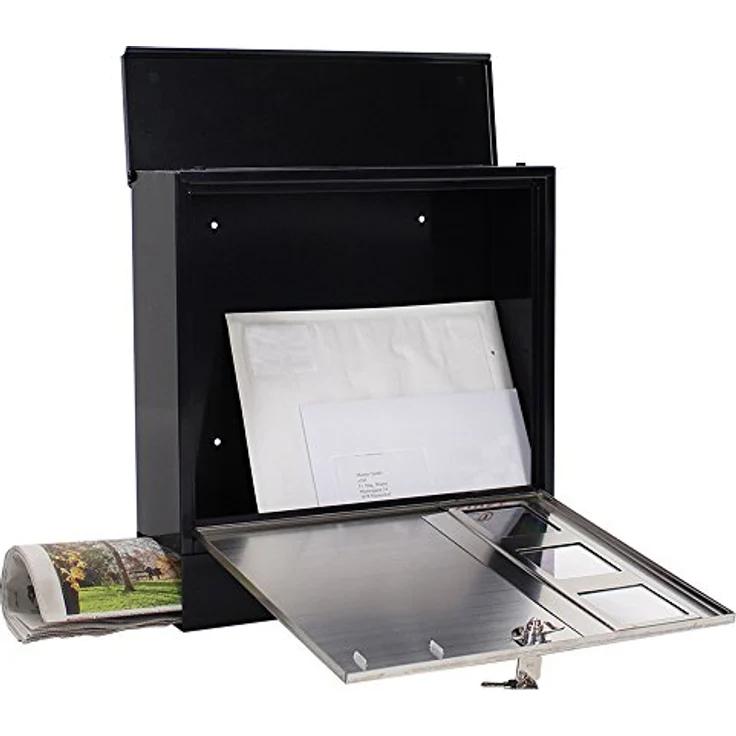 Rottner Briefkasten Design Mailbox schwarz, Tür aus Edelstahl, integrierte Zeitungsrolle, Namensschild, Sichtfenster, Zylinderschloss – Bild 4