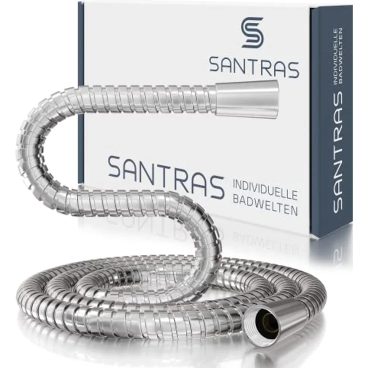 SANTRAS® Metall Duschschlauch DELUXE 0,50 m lang mit Wassersparer in Chrom– Besonders hochwertiger und verdrehsicherer Brauseschlauch mit DURCHFLUSSBEGRENZER in Edelstahloptik – Bild 1