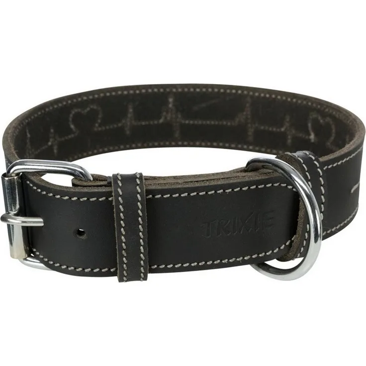 TRIXIE Hunde-Halsband Rustic Fettleder-Halsband "Heartbeat" schwarz, Hundegeschirr und Leinen