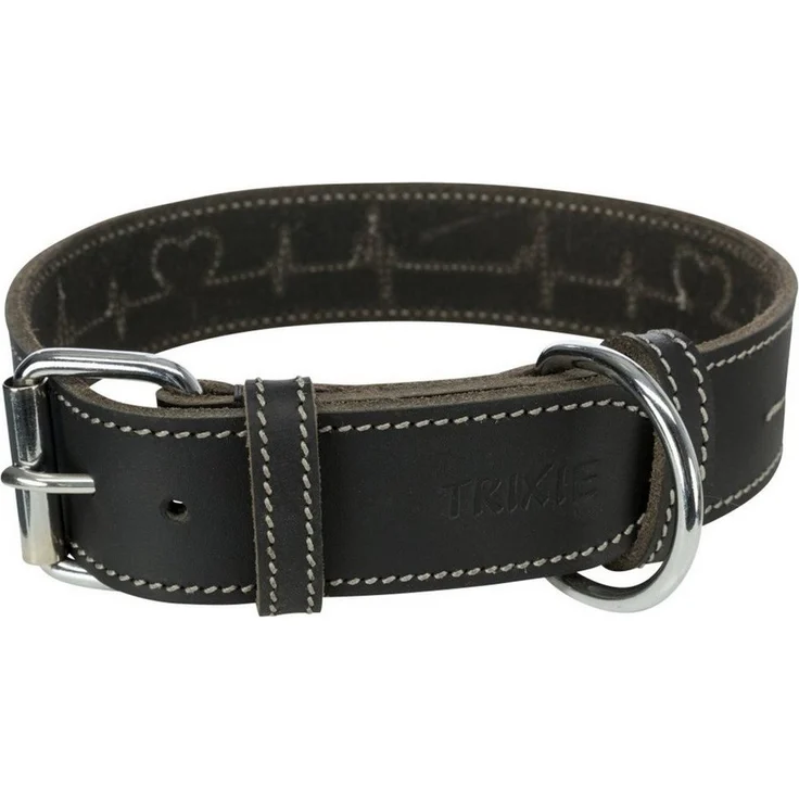 TRIXIE Hunde-Halsband Rustic Fettleder-Halsband "Heartbeat" schwarz, Hundegeschirr und Leinen – Bild 1