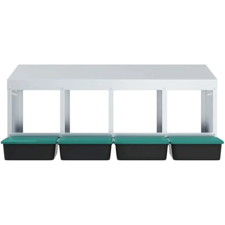 vidaXL Hühnerstall Hühner-Nistkasten 4 Fächer, Wandmontage aus verzinktem Stahl, Farbe: Silber/Dunkelgrün/Schwarz – Bild 5