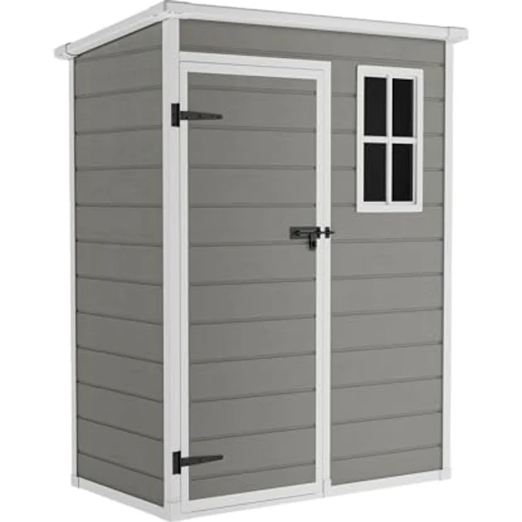 STEELSØN Gerätehaus Novara aus Aluminium, Geräteschuppen wasserdicht, wetterbeständing, Gartenhaus mit Pultdach, Außenmaß 151x92x192,5 cm grau – Bild 1