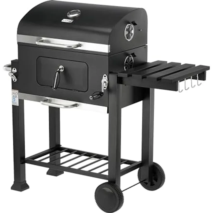 TRIZERATOP Deluxe Holzkohlegrill 54x37 cm, mobiler Grill mit Gusseisenrost und integrierter Temperaturregelung