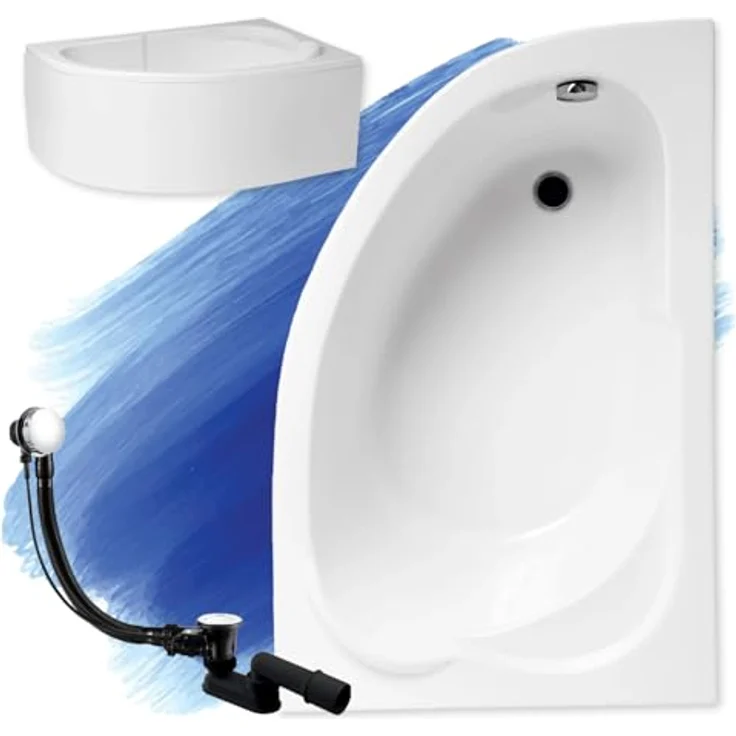 Polimat BADLAND Eckbadewanne STANDARD 130x85 cm, Weiß Acryl, Komplettset mit Chrom Automatik Ablaufgarnitur und Acrylschürze, Made in EU – Bild 2